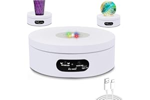 YVV Rotating Display Stand, Spinning Display Stand with Colored Lights, Lighted LED Base for Glass Art , Electric & Battery-Operated Platform 4.72in, Adjustable Speed Electric Turntable White