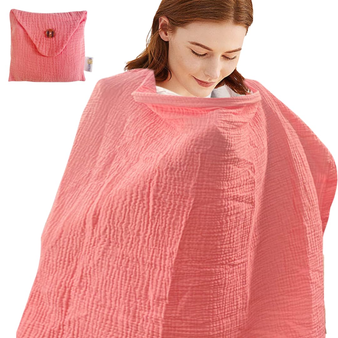 Alimos Breastfeeding Cover Up with Adjustable Strap - Boned Nursing Cover - Breathable & Lightweight - Stylish & Discreet incl Storage Bag (Pink)