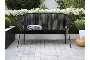 Acapulco Black Lounge Loveseat, Indoor Outdoor Sofa Loveseat, Vinyl Cord Lounge Sofa Loveseat, Perfect for Backyard, Restaura