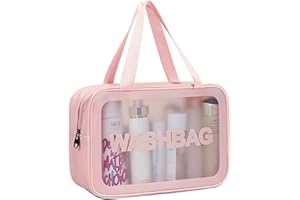 DAPOWER Travel Toiletry Bag for Women, Matte Translucent Toiletry Bag with Handy Handle, Makeup Cosmetic Organizer Bag for Travel Toiletries Accessories (Pink)