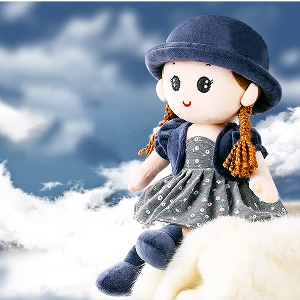 Soft Rag Doll Plush First Doll Toys for Baby Girls Cute Cartoon Rag Doll Cuddly Little Doll Fairy Tale Princess Ragdoll Toy Room Decor Birthday Christmas Baby Shower Christening Gift 35CM (Navy Blue)