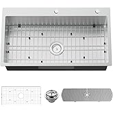 Kitchen Sink, 33x19 Inch Stainless Steel Drop In Modern Large Single Bowl Topmount Kitchen Sink Gift Combo-SS Grid,Silicon Ma