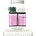 riemot Luggage Travel Cup Holder Free Hand Drink Carrier - Hold Two Coffee Mugs - Fits Roll on Suitcase Handles - Gifts for Flight Attendants Travelers Accessories Glitter Pink