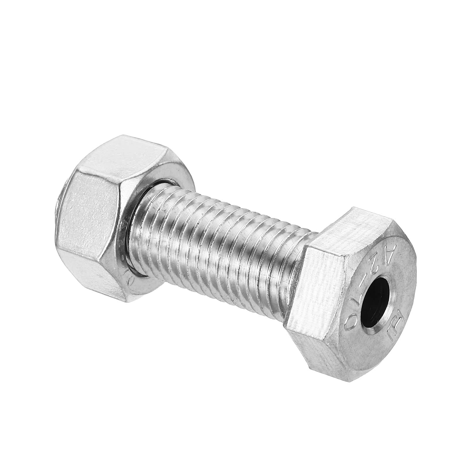 PATIKIL M16x50mm Hollow External Hexagon Screw, 1 Set Cylindrical Lamp Threading Socket Screws Through Hole Bolt with Nut 304 Stainless Steel