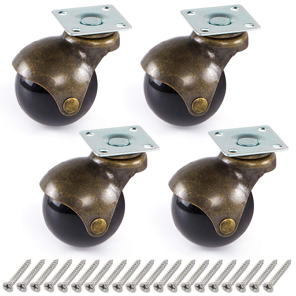 Skelang 4 Pcs Ball Castor Wheel, Plate Castor 50 mm, Antique Plate Swivel Caster for Furniture, Storage Chest, Cabinet, Coffee Table, Load Capacity 30 kg Per Caster