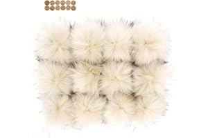FURLING POMPOMS Fluffy Faux Raccoon Fur Pompoms - 12pcs Handmade Hairy Ball Fits for Knitted Hats Scarves Shawls Key Chain Accessories 5.5 Inches (Beige)