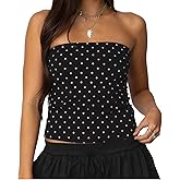 Women Polka Dot Tube Top Strapless Backless Slim Fit Crop Bandeau Summer Y2k Vintage Cute Going Out Trendy Streetwear
