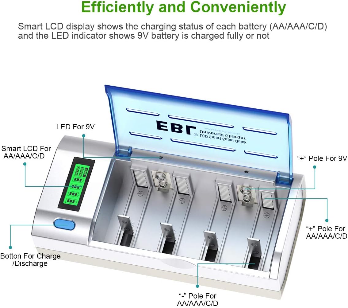 EBL D Cells 10000mAh Rechargeable Batteries (4 Counts) with C D 9V AA AAA Battery Charger: Electronics