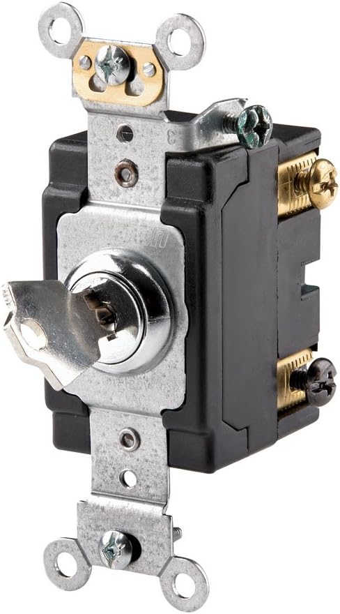 Leviton 1222-2KL 20 Amp, 120/277 Volt, Key Locking, Double-Pole, AC Quiet Switch, Extra Heavy Duty Grade, Chrome