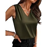 Zeagoo Women's Silk Satin Camisole Tank Tops V Neck Pleated Dressy Casual Sleeveless Blouses Summer Business Work Shirts