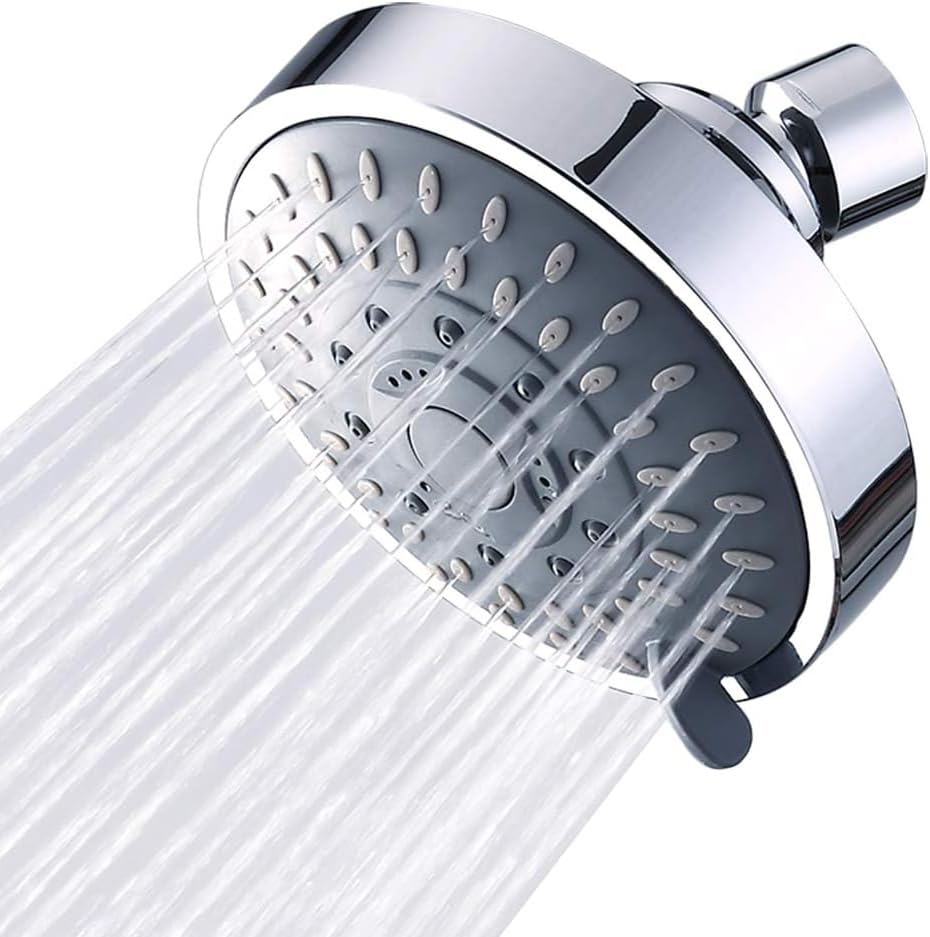 High Pressure Shower Head, Rain Showerhead 360°Adjustable Angles, VIGIME 4 inch 5-Setting Rain Shower Head for Low Water Pressure, Rainfall Showehead with Adjustable Swivel Ball Joint