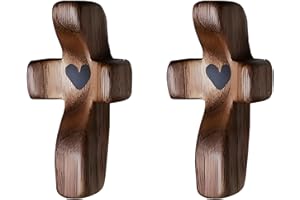 JIUKONG Wooden Cross Fidget, Cross My Heart | Encouragement Gift, Handcrafted Pocket Wood Crosses, Relieve Anxiety For Youself, Inspirational Easter Gift for Christian Faith, Baptism, Prayer (2 Pcs)