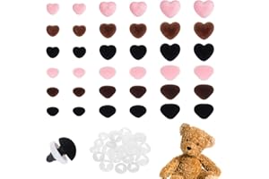 PH PandaHall 45 Sets Flocking Safety Noses 6 Sizes Heart Triangle Noses Pink Black Crafts Crochet Nose Brown Velvet Stuffed A