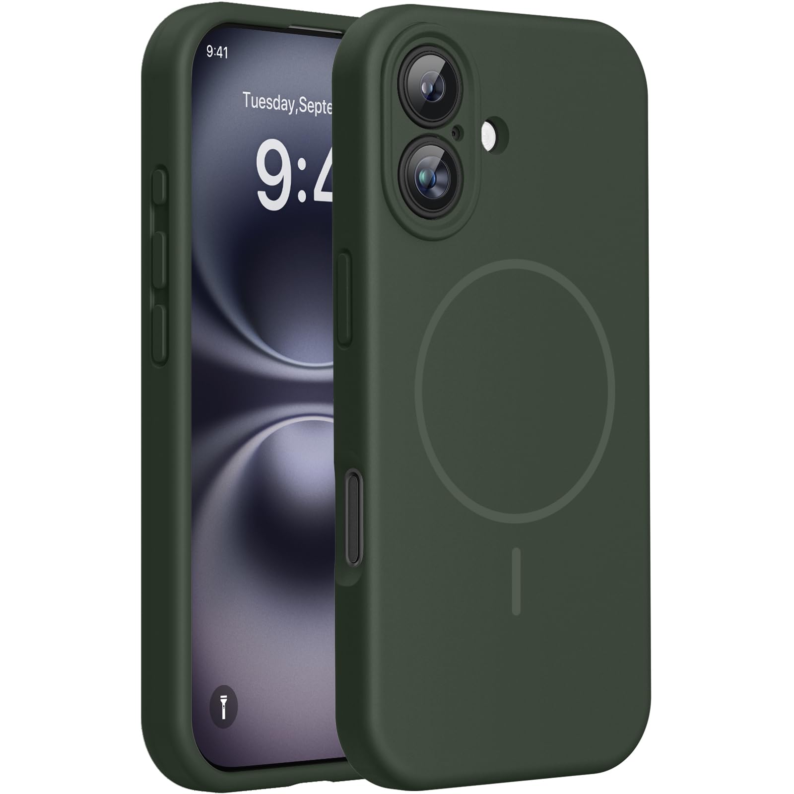 Photo 1 of Miracase Compatible with iPhone 16 Case, [Soft Anti-Scratch Microfiber Lining], Compatible with MagSafe, Liquid Silicone Case Shockproof Drop Protection Phone Case for 16,Dark Green