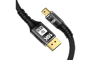 CABLEDECONN Mini DP to DisplayPort 16K 2m Cable, 8K@120Hz, 4K@240Hz, Bi-Directional Transmission, Compatible with Macbook, Mo