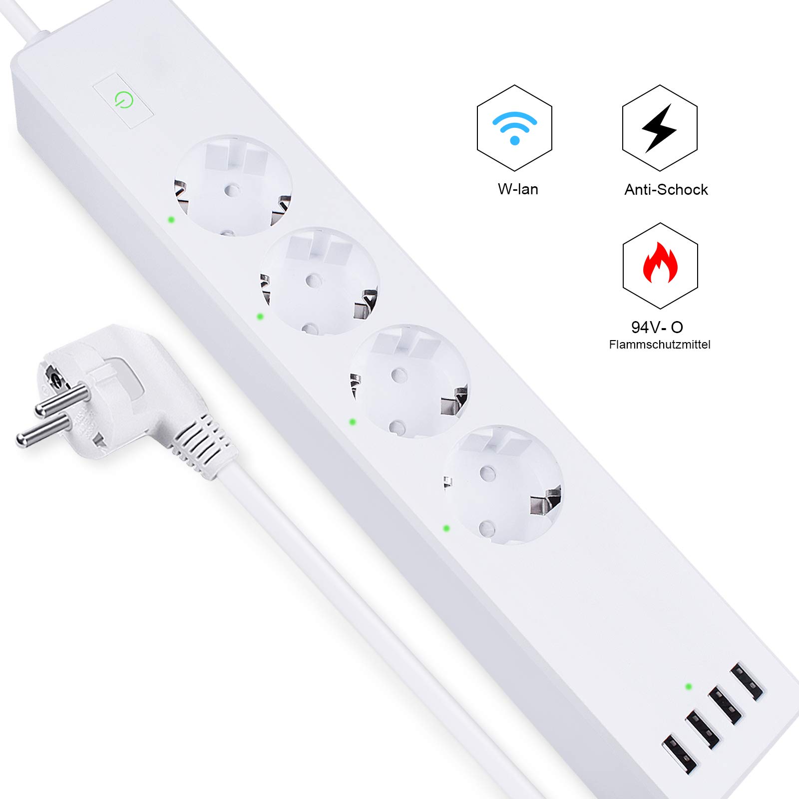 Smart Steckdosenleiste Intelligente WLAN Mehrfachsteckdose mit Überspannungsschutz Wifi Steckdosen 4 Fach AC-Ausgänge und 4 USB-Voice Control mit Amazon Alexa [Echo, Echo Dot], Google Home und IFTTT mit App Fernsteuerung für iOS und Android
