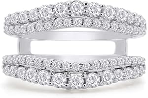 AFFY 1 Ct. Round Double Row Pave Set Curved Enhancer Guard Bridal Wedding Engagement Ring In 14K Gold Over Sterling Silver With Cubic Zirconia, Gift For Her