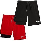 Reebok Boys Athletic Shorts 2 Pack – 2-in-1 Boys Basketball Shorts with Compression Liner – Quick Dry Running Shorts