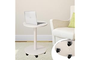 VORRIOP Pedestal Side Table Round with Wheel, Rotating Couch Tables That Slide Under, Small Side Table for Living Room and Bedroom Sofas, Beds, Mini Coffee Tables, (H) 22.4 *(W) 11.8 (Assembly Required)