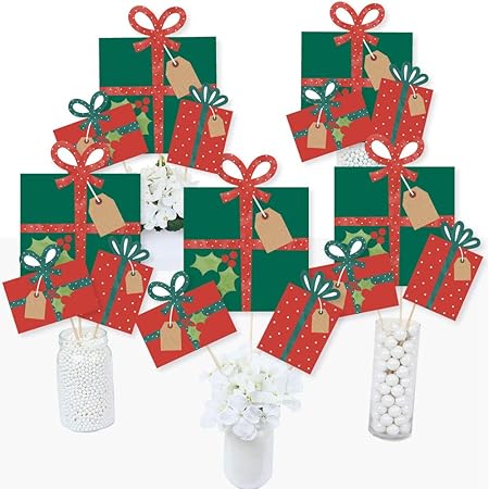 Amazon Big Dot Of Happiness ハッピーホリデープレゼント クリスマスパーティーセンターピーススティック テーブルトッパー 15本セット パーティーグッズ おもちゃ
