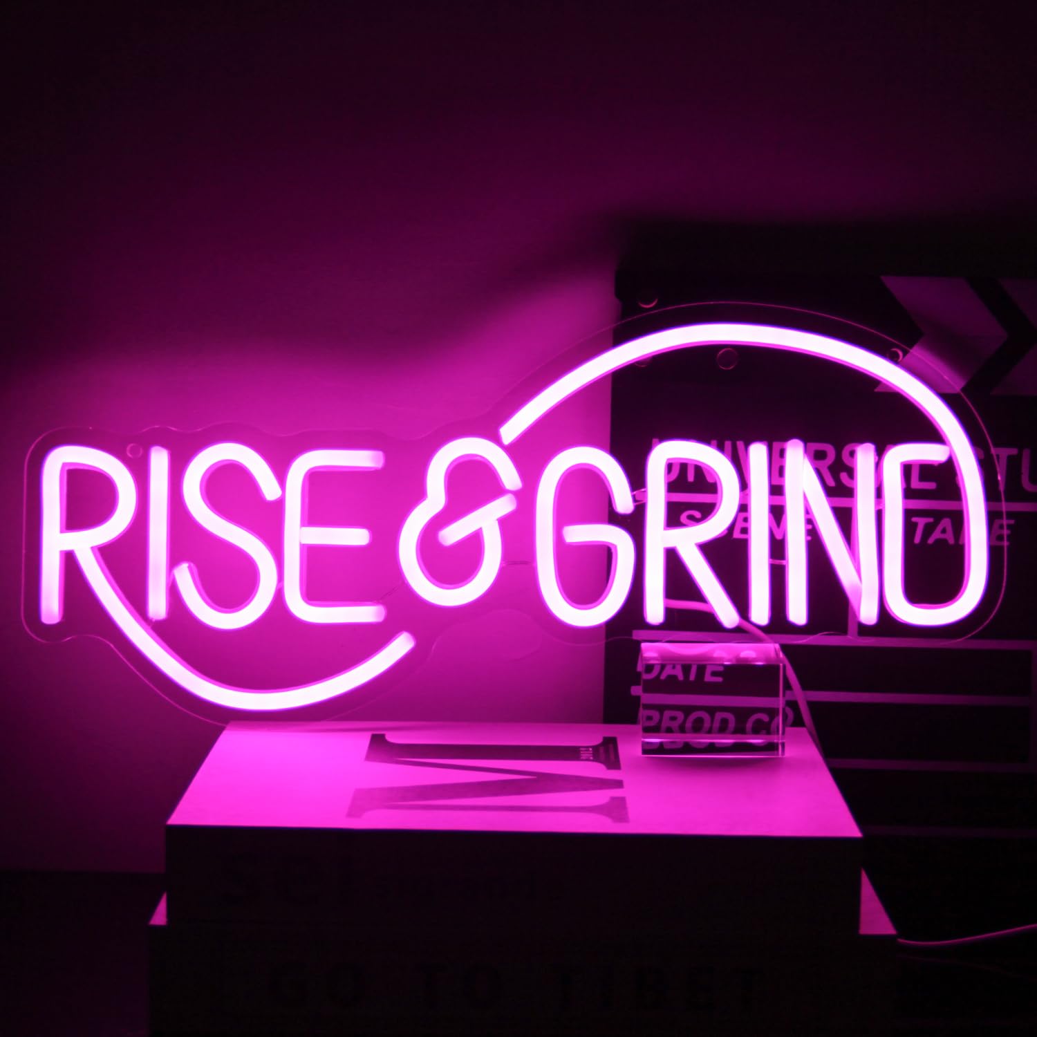 CKTBLEY Rise & Grind Neon Sign Pink Hustle LED Neon