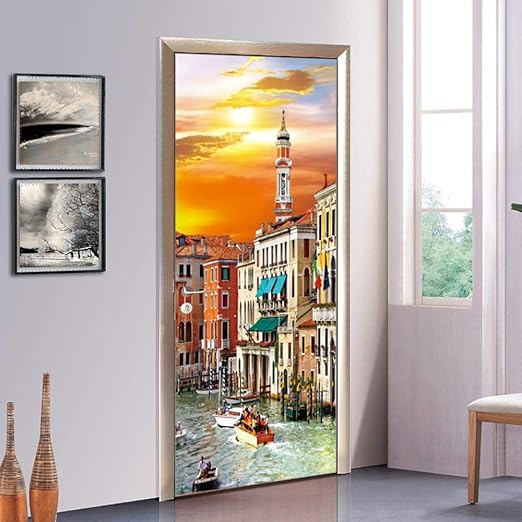 Dnfurniture 3d Etiqueta De La Puerta Water City 95x215cm Pvc