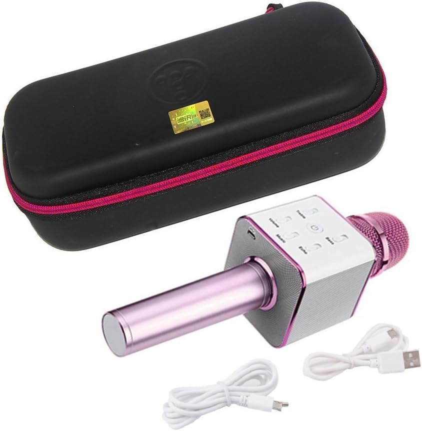 Genuine Tuxun Q7 Mini Karaoke Player Wireless Condenser Microphone with Mic Speaker KTV Singing Record for Smart Phones Computer Pink