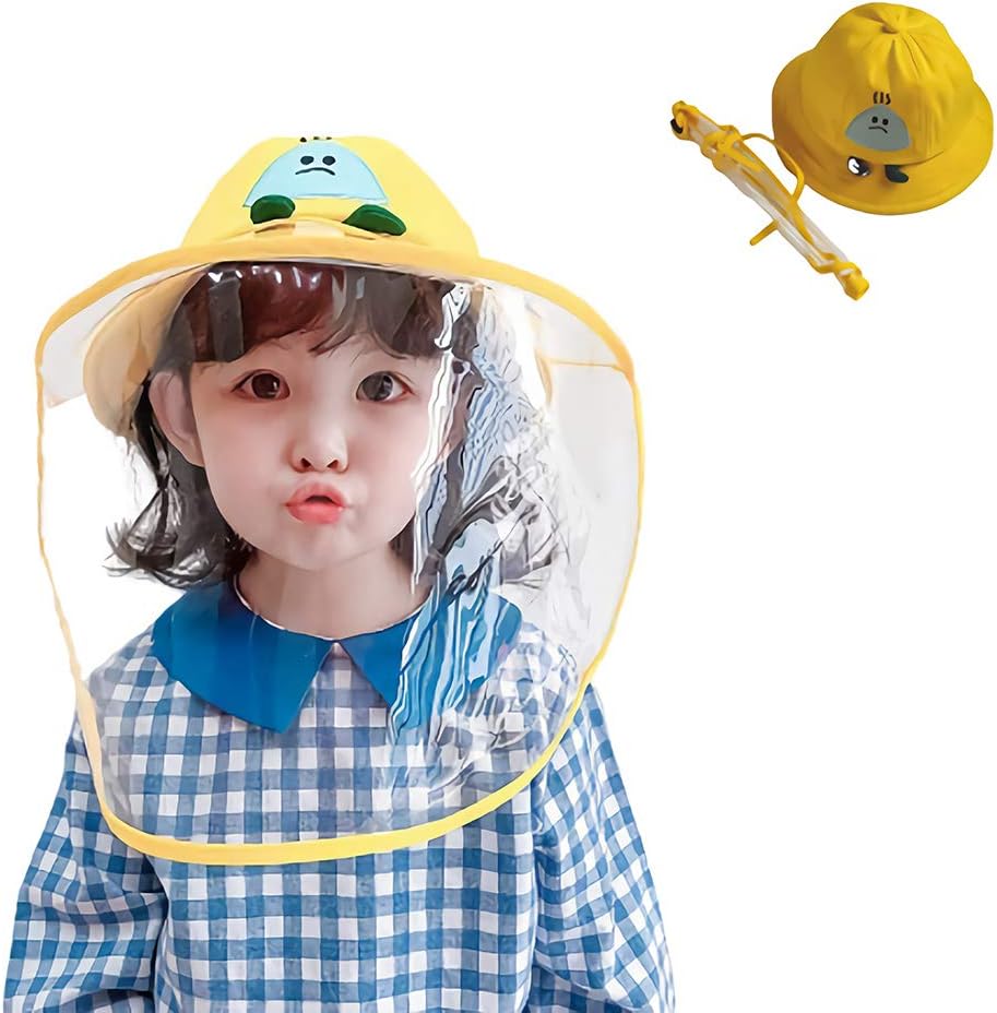 Kids Protective Hat Full Face Anti-Saliva Dust-Proof Cover Children Fisherman Hat Boys Girls Cotton Sun Hat Bucket Hat for 2-6 Years Old(Yellow)
