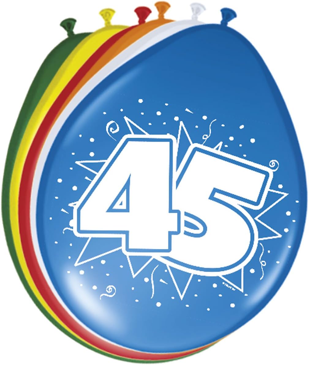 Folat 08224 45th Birthday Balloons 30cm-Pack of 8, Number 45, Costumes