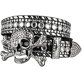 Xsoyad Rhinestone Skull Belt Studded Punk Y2k Western Cowgirl Belts Men Women