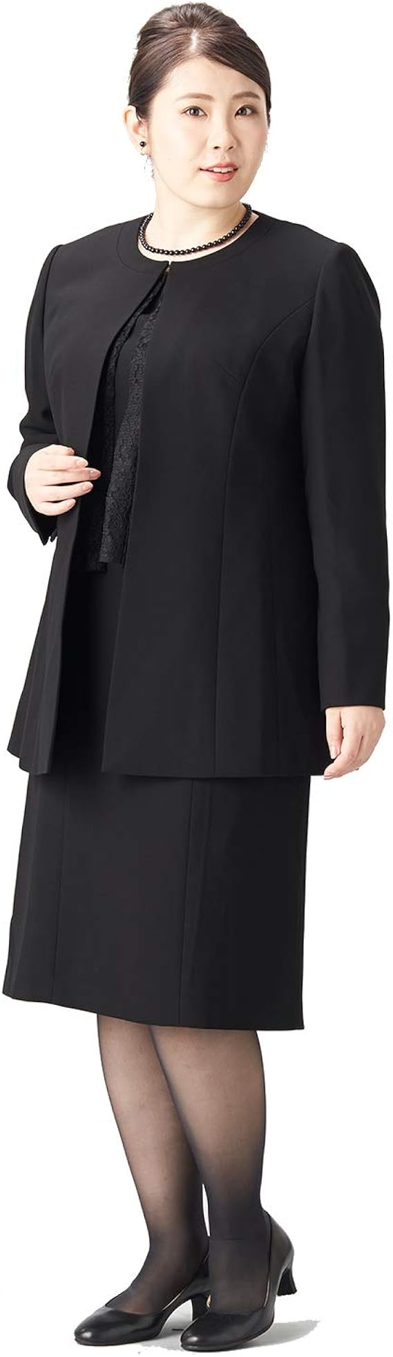 Amazon Co Jp ロングジャケットとレース使いワンピのアンサンブル 服 ファッション小物