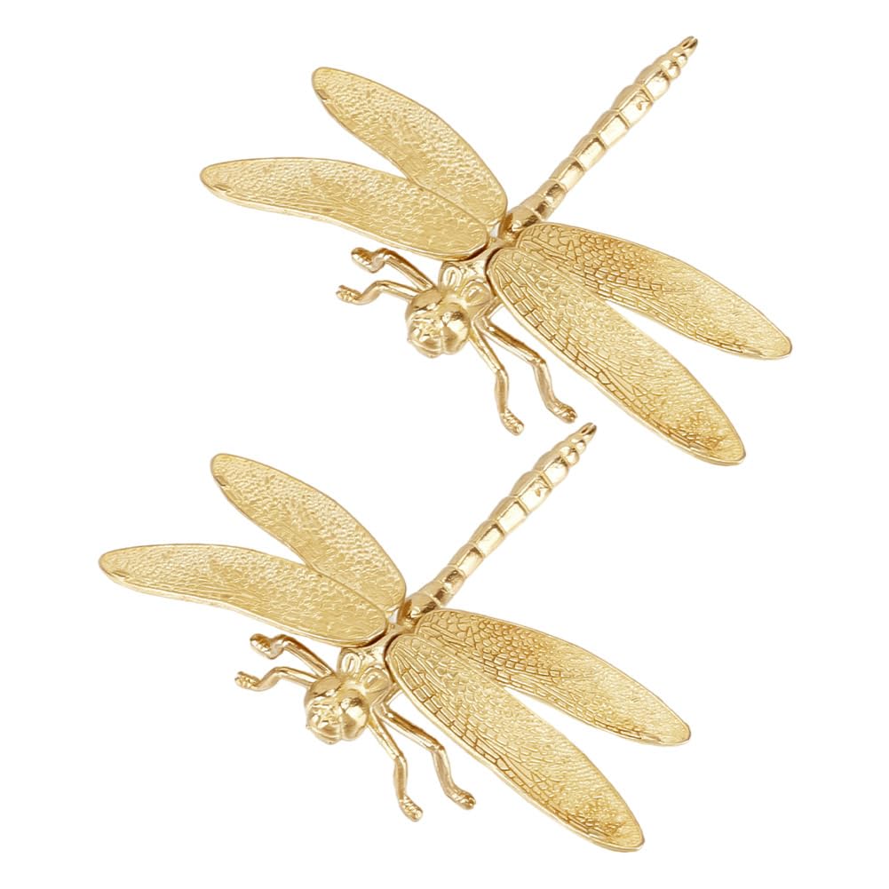 DELORIGIN 2Pcs Mini Dragonfly Sculpture Golden Brass Insect Statues Ornament Good Luck Animal Vintage Small Decor Figurines for DIY Crafts Home Office Desktop Decorative Gifts Collectible