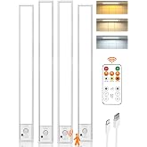 16inch Wireless Under Cabinet Lighting with Remote 4 Pack Closet Lights | 4000mAh Rechargeable Motion Sensor Lights, Dimmable &amp; 3 Color Temps, Magnetic Under Counter Lights for Kitchen, Stair, Pantry