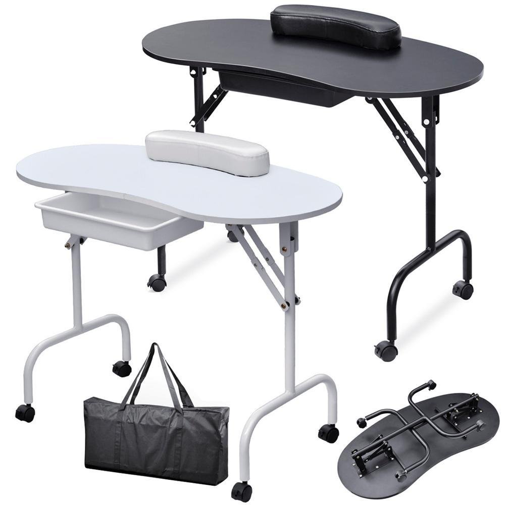 Yaheetech Portable & Foldable White Manicure Nail Table Station Desk Spa Beauty Salon Equipment