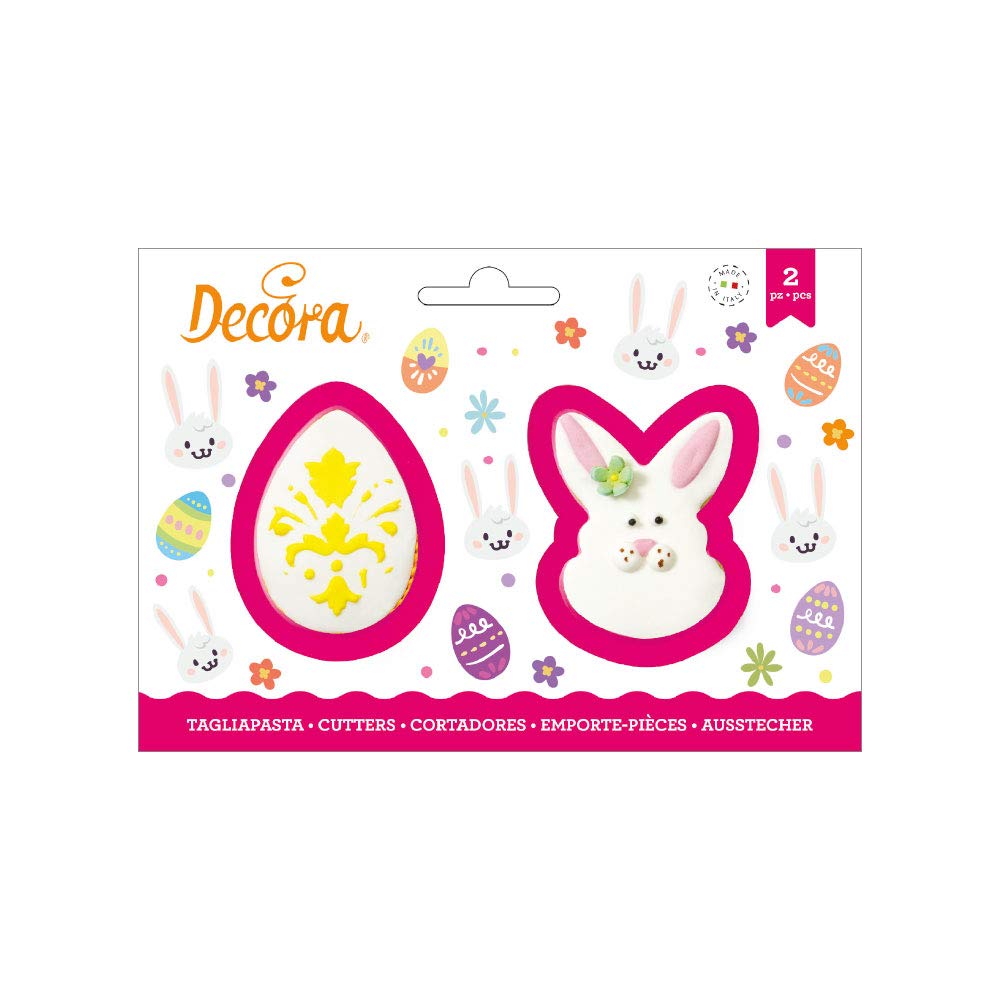 DECORA 0255074 Egg and Bunny FACE Plastic Cutters Set of 2 8/9 X H 2,2 CM, Plastica