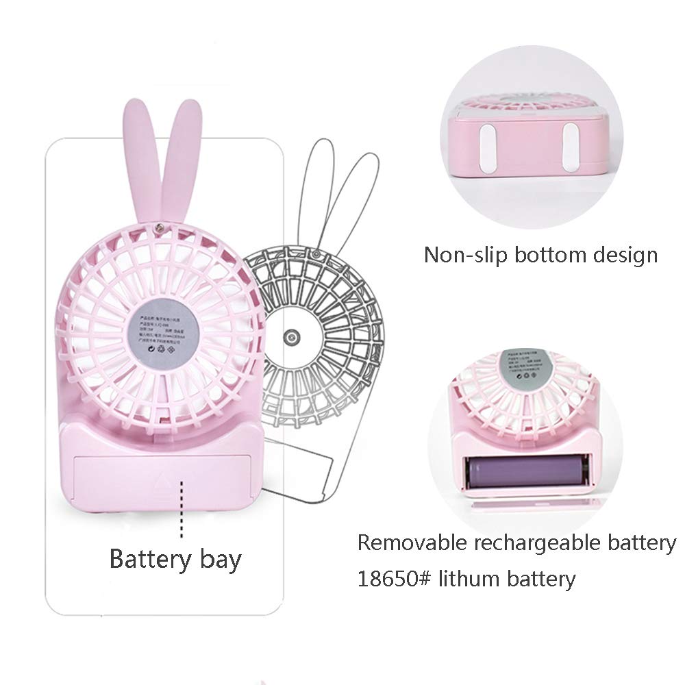 Paraclement Portable Desk Fan with Rechargeable, 1000mA Mini Rabbit Fan, Outdoor Activities Office, For Home Office Travel Ourdoor