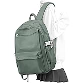 WEPOET Simple School Backpack For Women,Lightweight College Backpack,High School Bag For Teens Boys Girls,Casual daypack Small Travel Backpacks Men Bookbag(Green)