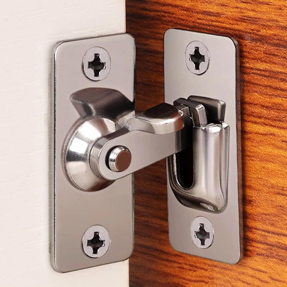 ZiYuya 90 Degree Right Angle Sliding Door Lock Buckle Small Bolt Latch, Stainless Steel Door Bathroom Toilet Door Lock Hasp Latch Safety Sliding Door Latch (Silver - 1 Pack)