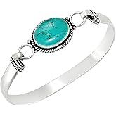 925 Silver Plated Natural Oval Gemstone Statement Cuff Bracelets for Women – Handmade Birthstone Bangle Bracelet Jewelry – Ideal Gift for Wedding, Christmas & Special Occasions