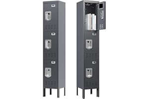 SAPITAL Metal Locker with 3 Doors, Employees Storage Cabinet with Hooks, 66" Home, Office, Gym Cabinet Requires Assembly (Gray)