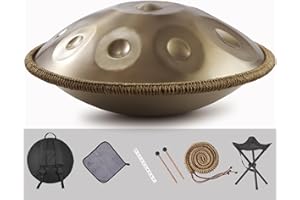 Melkus Handpan Drum, Handpan Drums for Adults 22 Inches 10 Notes D Kurd 440Hz Premium Handpan Instrument with Soft Bag/Handpan Mallets/Handpan Stand/Note Stickers/Cleaning Cloth, Gold