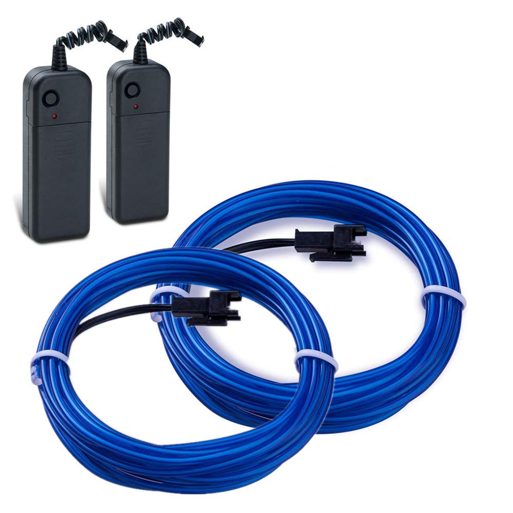 Sunboia El Wire Blue, Neon Light Battery Powered Electroluminescent Wire Glowing Strobing Decorative Light for Christmas,Blacklight Run, Easter, Halloween DIY-2x5m
