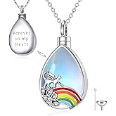 YAFEINI Teardrop Urn Necklace for Ashes Sterling Silver Cat/Dog Ashes Necklace Pet Cremation Jewelry Rainbow Bridge Memorial Gifts