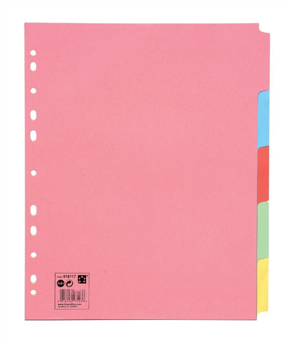 5 Star Subject Dividers Multipunched Manilla Board 5-Part Extra Wide A4 Assorted