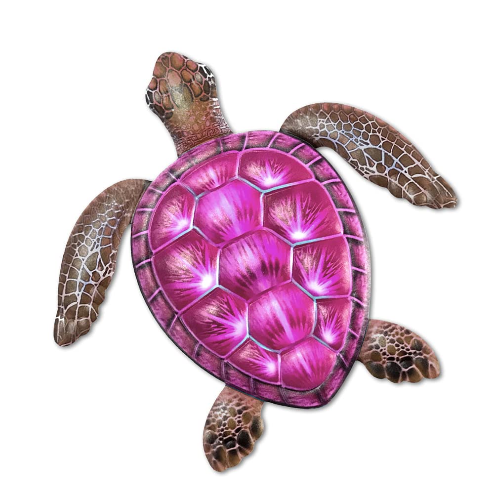 12Inch Large Turtle Wall Decor, Sea Turtle Ocean Hanging Sculpture, Metal Marine Life Theme Wall Decoration for Bathroom Bedroom Swimming Pool (pink)
