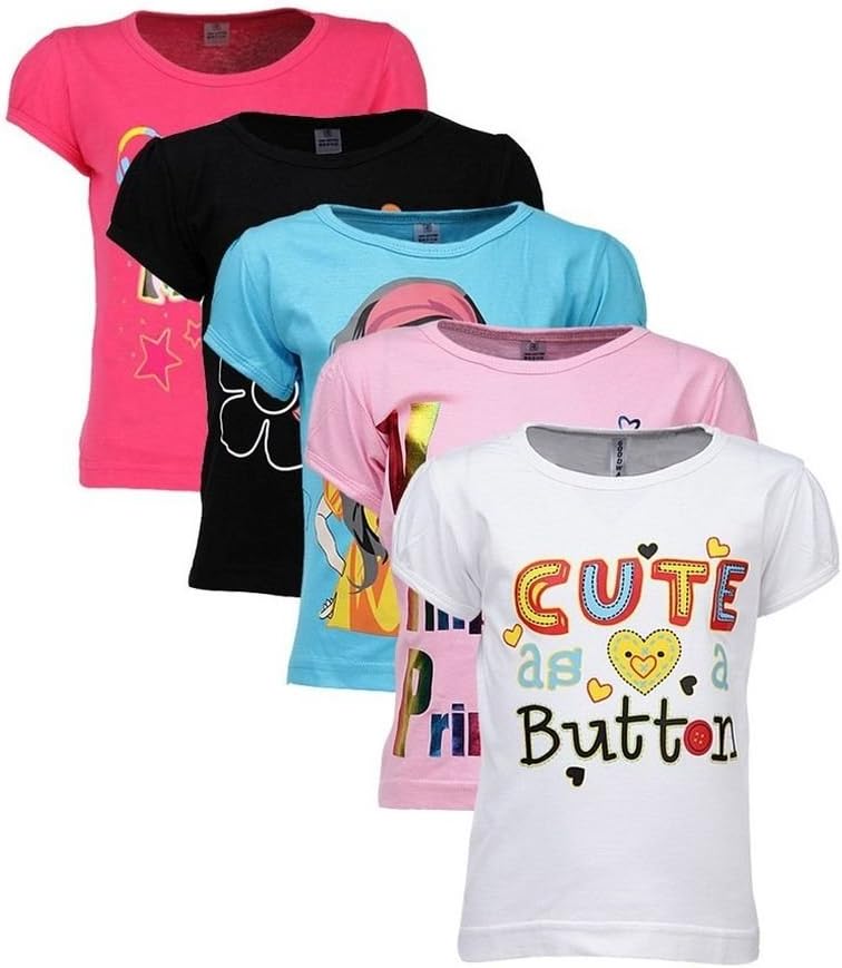 Junior Girls 5 Pack Attitude Theme Combo Pack of 5 T-Shirts - 5-6 Years