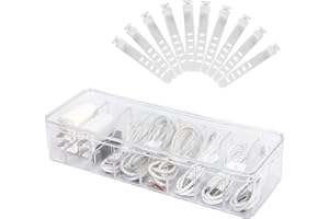 Songaa Clear Electronics Organizer Box with 10 Wire Ties, Desktop Cable Management Box with Lid, Acrylic Cord Organizer Case 8 Compartment Electronic Accessories Case for Desk Drawer, Office, Home