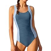 Cuddomper Swimsuit One Piece Bathing Suit for Girls Ruched Color Block Adjustable Straps Padded Swimwear 9-16Y