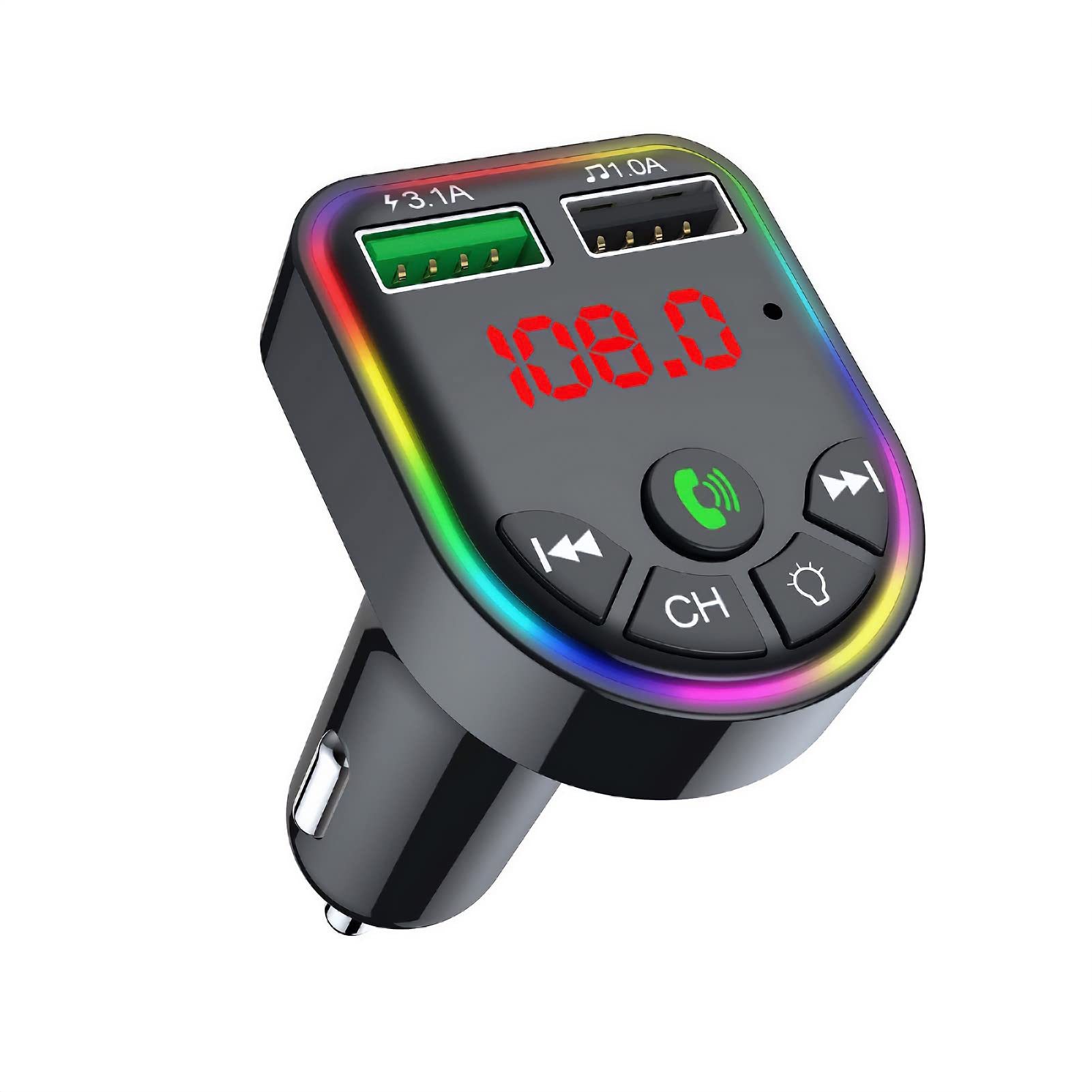 QUMOX F5 Car Bluetooth 5.0 MP3 Player FM Transmitter Handsfree Audio Receiver Dual USB Fast Charger Support TF Card/U Disk