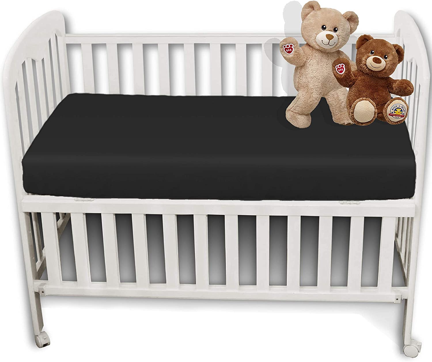 2 x AmigoZone Pollyotton Cot Bed Fitted Sheet (Black, (Cot 60 x 120cm))